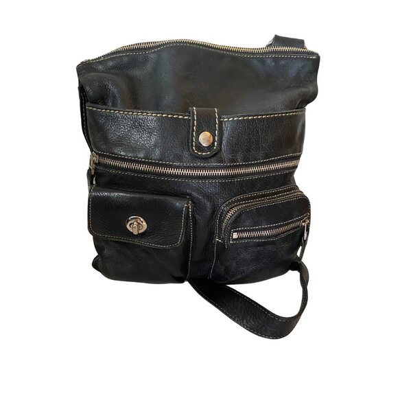 ROOTS Venetian Village Prince Black Leather Crossbody Purse - Picture 5 of 7